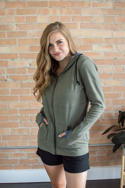 Rogue Zip Up Hoodie | Olive and Navy