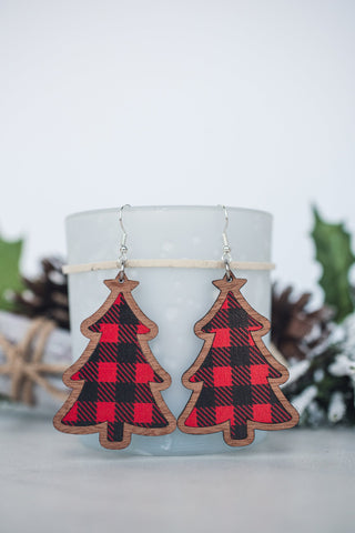 Buffalo plaid Christmas Tree Earrings